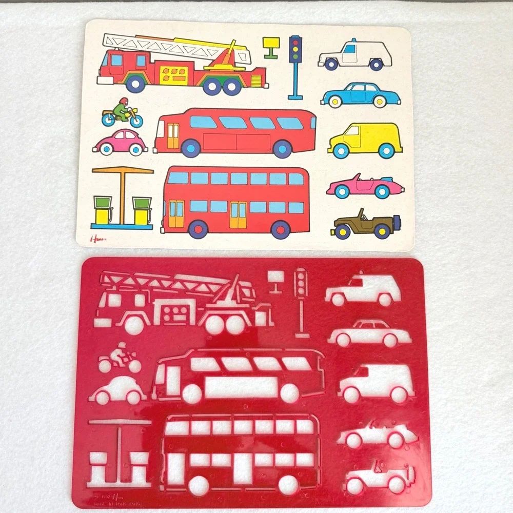 Hano Vintage 1987 Transportation Stencils & Cards Set 4pc Kids Art Hong Kong